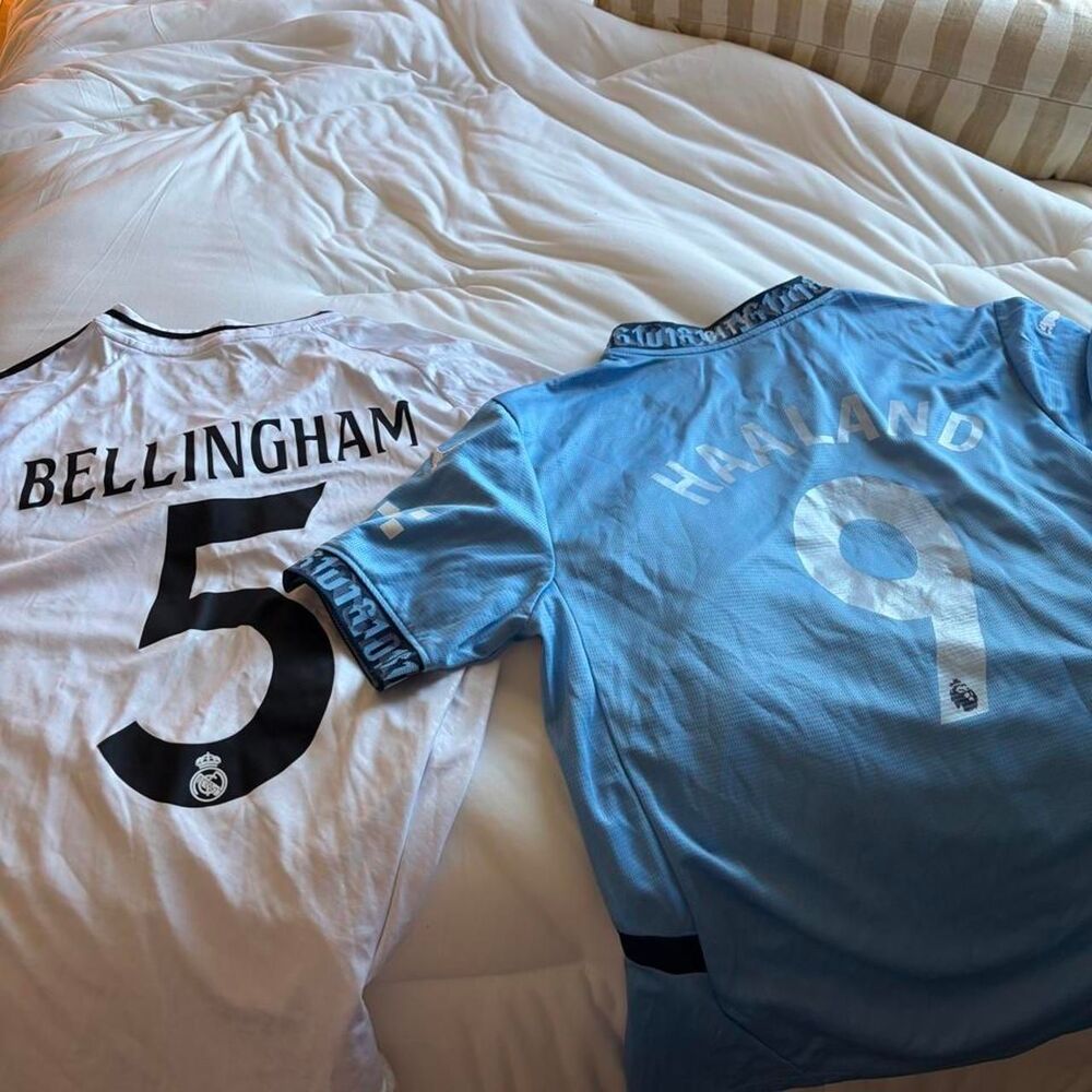 HAALAND BELLINGHAM MANCHESTER CITY Blue White Soccer Jersey Football Size M L